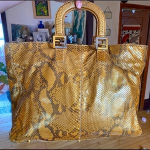 VINTAGE FENDI TWINS TOTE IN GENUINE GOLD PYTHON — MAJOR COLLECTORS ITEM.